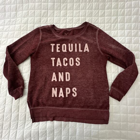 ZOE LIV Womens Sweatshirt Medium Heather Red Tequila Tacos Naps Lightweight - Picture 3 of 9